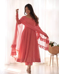 Awesome Sequence Work Peach Color Anarkali Suit Awesome Sequence Work Peach Color Anarkali Suit