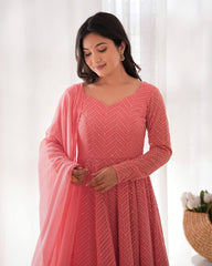 Awesome Sequence Work Peach Color Anarkali Suit Awesome Sequence Work Peach Color Anarkali Suit