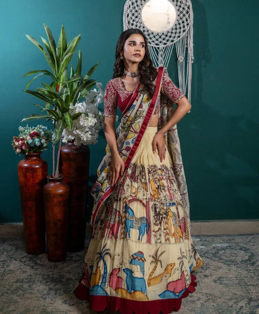 Flattering Multi Design With Off White Color Lehenga Choli