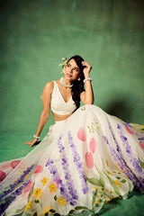 Beautiful Multi Flower Print White Color Silk Lehenga Choli Beautiful Multi Flower Print White Color Silk Lehenga Choli