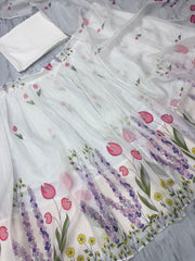 Beautiful Multi Flower Print White Color Silk Lehenga Choli Beautiful Multi Flower Print White Color Silk Lehenga Choli