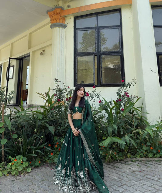 Function Wear Embroidery Work Green Color Lehenga Choli