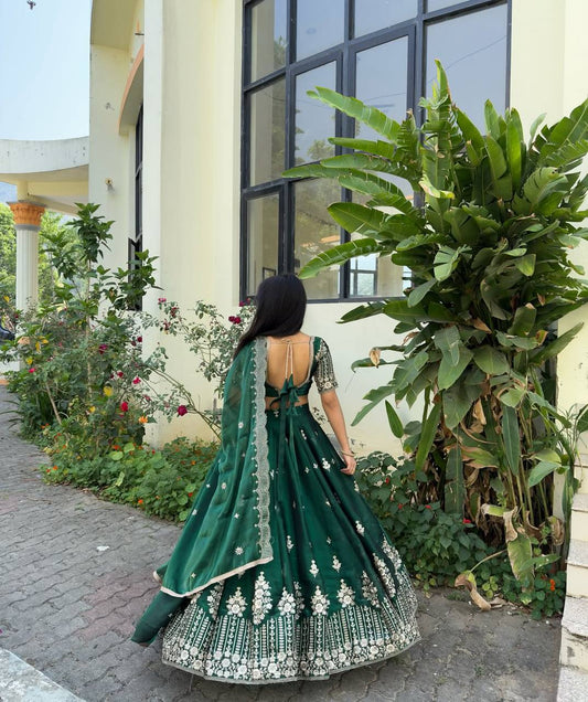 Function Wear Embroidery Work Green Color Lehenga Choli