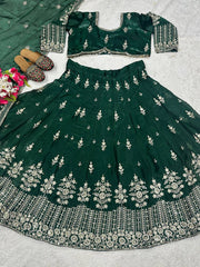 Function Wear Embroidery Work Green Color Lehenga Choli Function Wear Embroidery Work Green Color Lehenga Choli