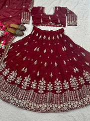 Function Wear Embroidery Work Maroon Color Lehenga Choli Function Wear Embroidery Work Maroon Color Lehenga Choli