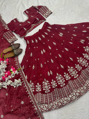 Function Wear Embroidery Work Maroon Color Lehenga Choli Function Wear Embroidery Work Maroon Color Lehenga Choli