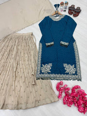 Glorious Heavy Work Blue Color Top with Lehenga Glorious Heavy Work Blue Color Top with Lehenga