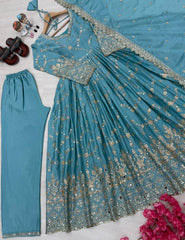 Demanding Sequence Work Sky Blue Color Anarkali Gown Demanding Sequence Work Sky Blue Color Anarkali Gown