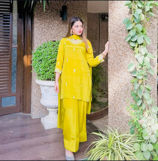 Amazing Sequence Work Yellow Color Palazzo Suit