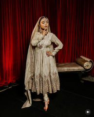 Mesmerizing Embroidery Work White Color Anarkali Gown Mesmerizing Embroidery Work White Color Anarkali Gown