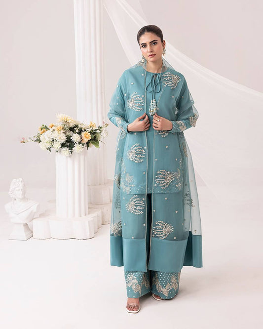 Captivating Embroidery Work Sky Blue Color Palazzo Suit