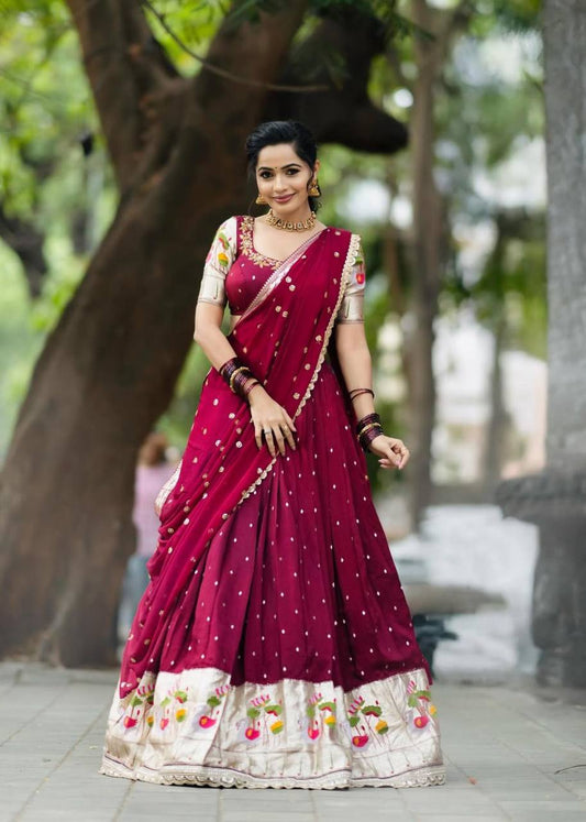 Casual Wear Sequence Work Red Color Lehenga Choli