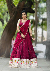 Casual Wear Sequence Work Red Color Lehenga Choli Casual Wear Sequence Work Red Color Lehenga Choli