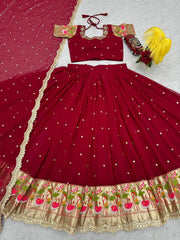 Casual Wear Sequence Work Red Color Lehenga Choli Casual Wear Sequence Work Red Color Lehenga Choli