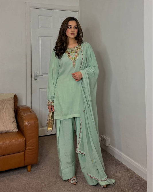 Classy Sequence Work Sky Blue Color Palazzo Suit