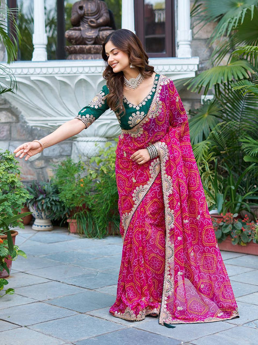 Festive Special Gota Pati Work Pink Color Saree
