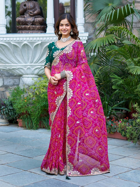 Festive Special Gota Pati Work Pink Color Saree
