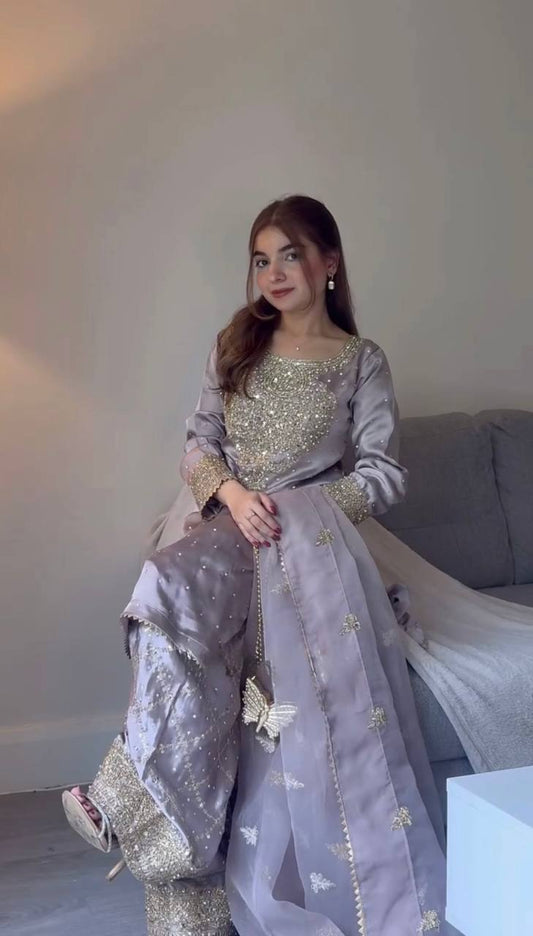 Wonderful Embroidery Work Lavender Color Sharara Suit