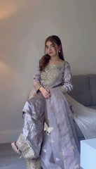 Wonderful Embroidery Work Lavender Color Sharara Suit Wonderful Embroidery Work Lavender Color Sharara Suit