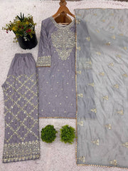 Wonderful Embroidery Work Lavender Color Sharara Suit Wonderful Embroidery Work Lavender Color Sharara Suit