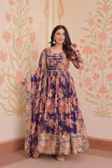 Gorgeous Flower Print Purple Color Long Gown Gorgeous Flower Print Purple Color Long Gown