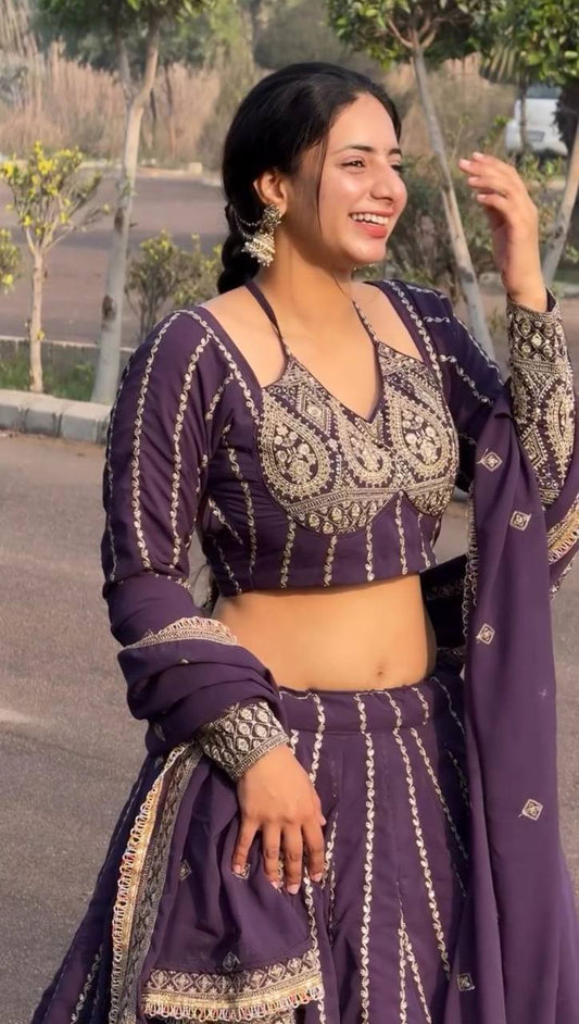 Outstanding Embroidery Work Lavender Color Lehenga Choli