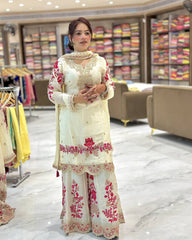 Traditional Wear Heavy Work White Color Sharara Suit Traditional Wear Heavy Work White Color Sharara Suit