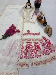 Traditional Wear Heavy Work White Color Sharara Suit Traditional Wear Heavy Work White Color Sharara Suit