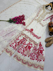 Traditional Wear Heavy Work White Color Sharara Suit Traditional Wear Heavy Work White Color Sharara Suit