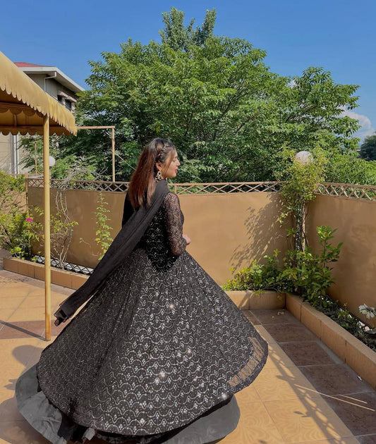 Festive Wear Embroidery Work Black Color Gown
