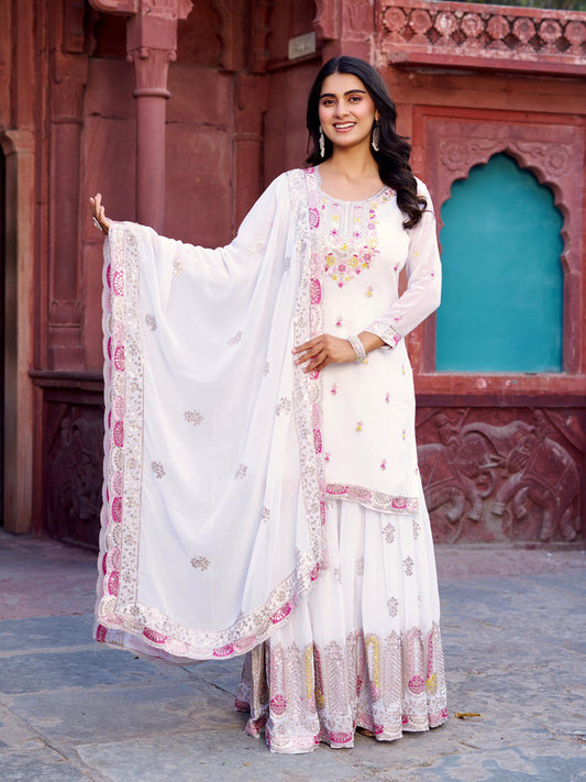 Fantastic Sequence Work White Color Sharara Suit