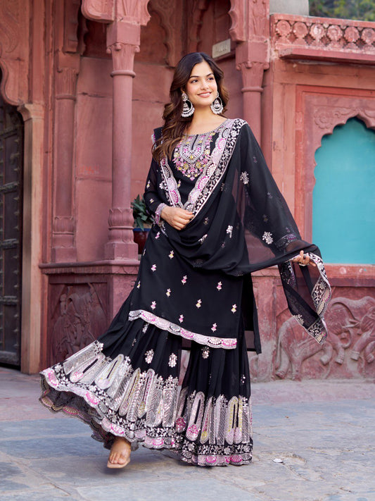 Fantastic Sequence Work Black Color Sharara Suit