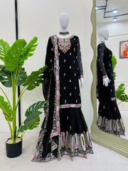 Fantastic Sequence Work Black Color Sharara Suit Fantastic Sequence Work Black Color Sharara Suit