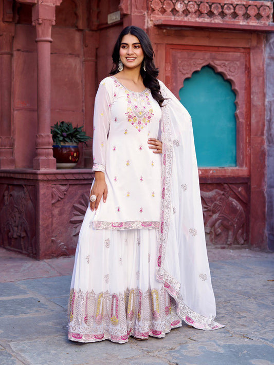 Fantastic Sequence Work White Color Sharara Suit