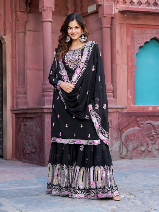 Fantastic Sequence Work Black Color Sharara Suit