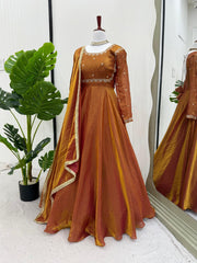 Glorious Fendi Silk Brown Color Gown Glorious Fendi Silk Brown Color Gown