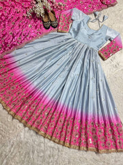 Admiring Embroidery Work Double Shaded Gown Admiring Embroidery Work Double Shaded Gown