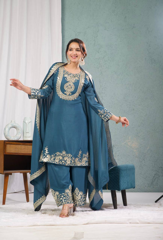 Preferable Embroidery Work Blue Color Salwar Suit