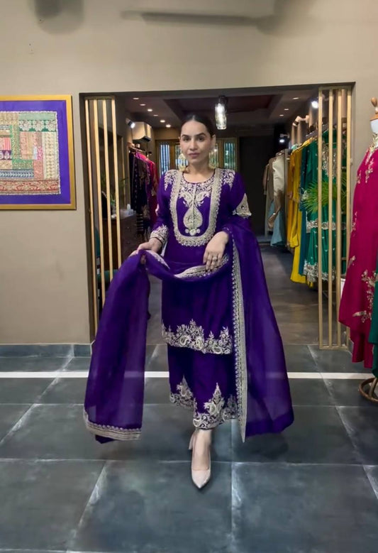 Preferable Embroidery Work Purple Color Salwar Suit