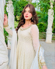 Traditional Wear Mirror and Embroidery Work White Color Gown Traditional Wear Mirror and Embroidery Work White Color Gown