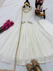 Traditional Wear Mirror and Embroidery Work White Color Gown Traditional Wear Mirror and Embroidery Work White Color Gown