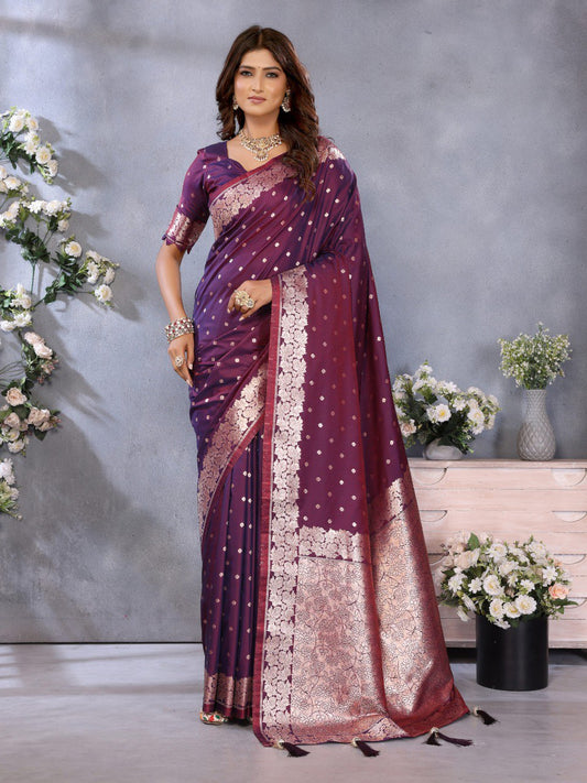 Occasion Wear Wine Color Banarasi Silk Saree