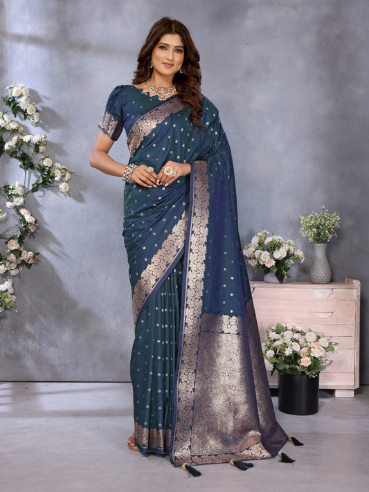 Occasion Wear Navy Blue Color Banarasi Silk Saree