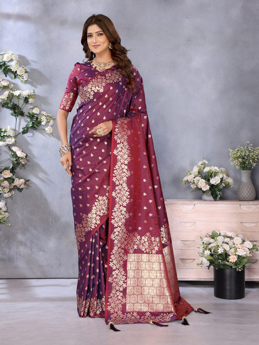 Attractive Banarasi Silk Wine Color Saree