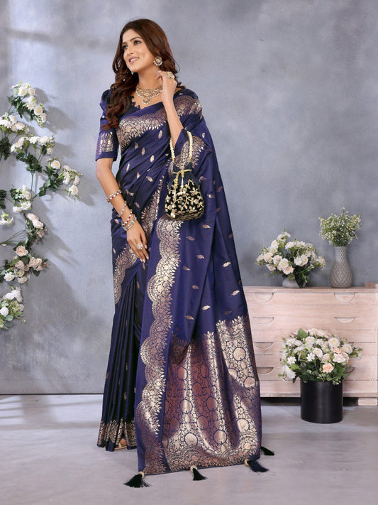 Captivating Navy Blue Color Silk Saree