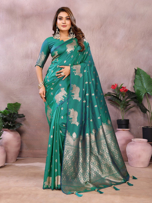 Wedding Wear Rama Color Banarasi Silk Saree