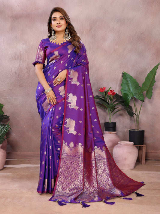 Wedding Wear Purple Color Banarasi Silk Saree