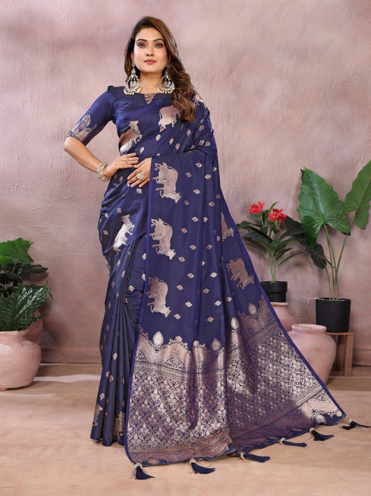 Wedding Wear Blue Color Banarasi Silk Saree