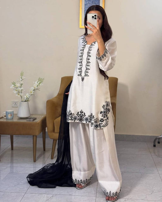 Amazing Sequence Work White Color Patiala Suit