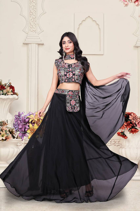 Beautiful Embroidery Work Black Color Lehenga Choli
